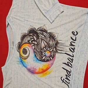 Blue flecked  dolman sleeve multicolored graphic tee Electro Threads XL EUC